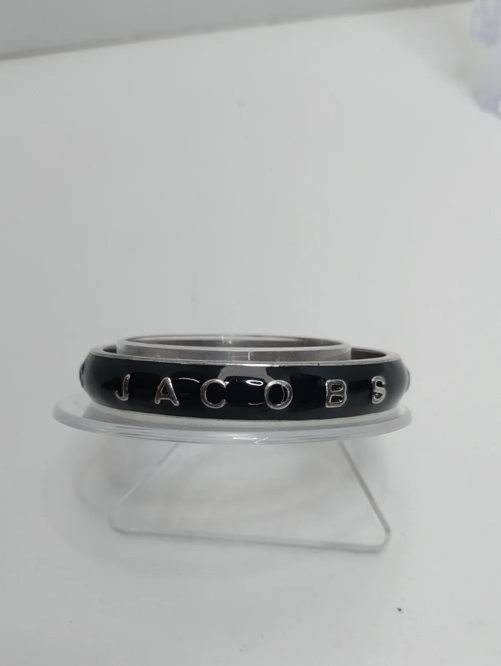 Marc Jacobs Black Enamel Bangle with Silver Letters Sz7.5